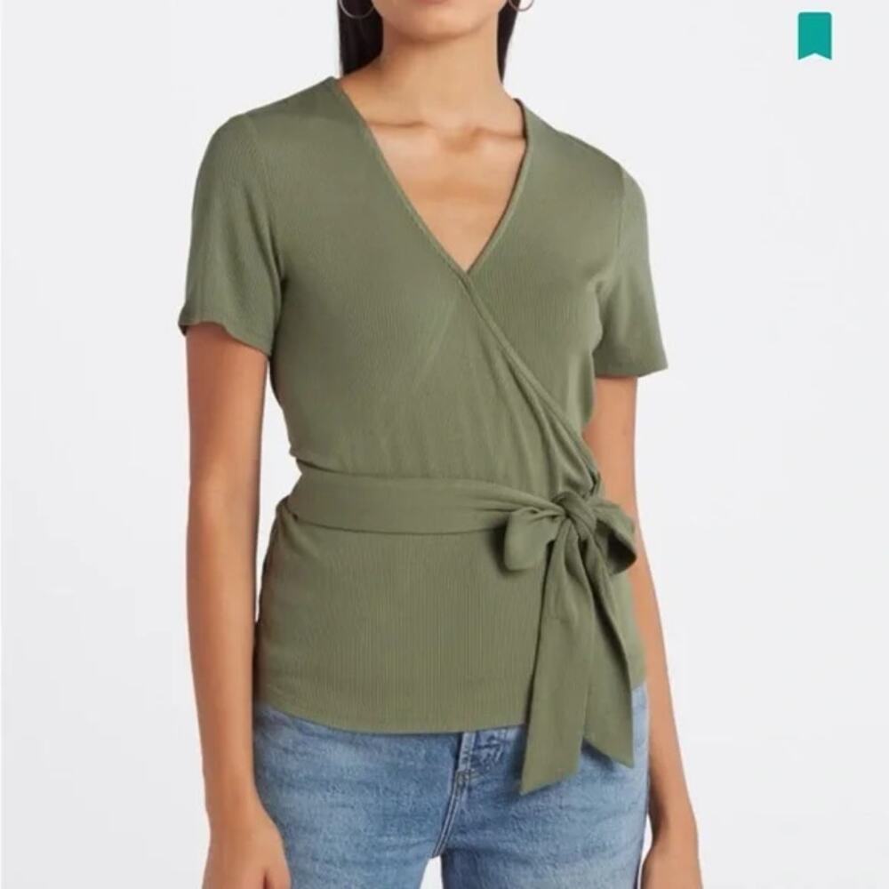 Olive Green Wrap Blouse NWOT